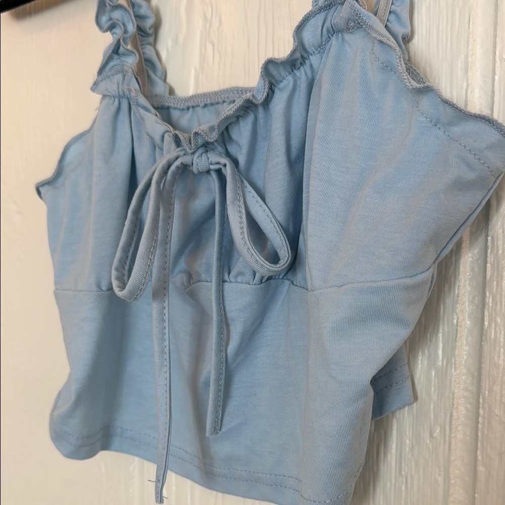 Light Blue Ruffled Women's Top - Picture 3 of 3